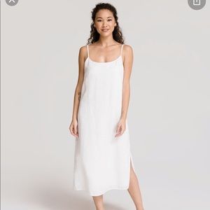 White linen side button dress